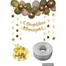 Azebu Hoşgeldin Ramazan Gold Yazı Ledli Zincir Balon Seti, Ramazan Ayı Süsleme Seti