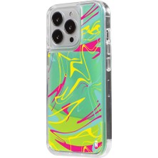 Casen iPhone 13 Pro Max Abstract Tasarımlı Neon Yeşil Renkli Dinamik Telefon Kılıfı