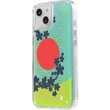 Casen iPhone 13 Japon Güneşi Tasarımlı Neon Yeşil Renkli Dinamik Telefon Kılıfı