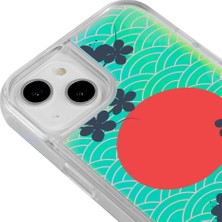 Casen iPhone 13 Japon Güneşi Tasarımlı Neon Yeşil Renkli Dinamik Telefon Kılıfı