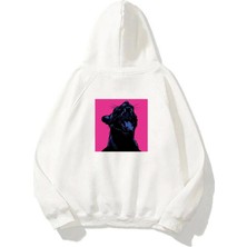 The Wert Unisex Black Panther Pembe Ön Arka Baskılı Beyaz Sweatshirt Hoodie