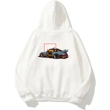 The Wert Unisex Porsche 911, Heat Ön Arka Baskılı Beyaz Sweatshirt Hoodie