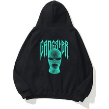 The Wert Unisex Yeşil Gangster Maske Ön Arka Baskılı Siyah Sweatshirt Hoodie