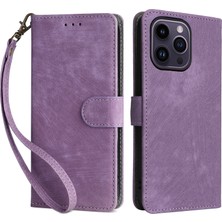 Forestl Digital iPhone15 Çizgiye Karşı Stand Standı Kapak Cüzdan Telefon Kılıfı Rfıd Blowantıng Pu Deri Kabuk Strap-Purple ile (Yurt Dışından)