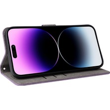 Forestl Digital iPhone15 Çizgiye Karşı Stand Standı Kapak Cüzdan Telefon Kılıfı Rfıd Blowantıng Pu Deri Kabuk Strap-Purple ile (Yurt Dışından)