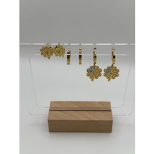 Arnes Jewelry Çelik Zirkon Taşlı Yoncalı 3 Çift Set Küpe
