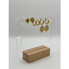 Arnes Jewelry Çelik Zirkon Taşlı Yoncalı 3 Çift Set Küpe