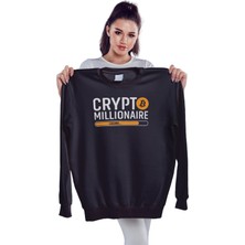 Texclusive Bitcoin Sweatshirt Crypto Millionaire Sweatshirt Siyah Oversize