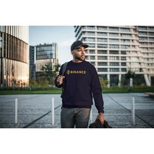 Texclusive Binance Sweatshirt Siyah Oversize Bisiklet Yaka Sweat