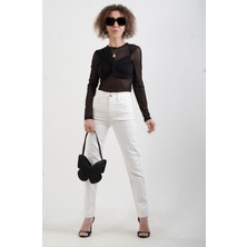 Zelish My Sister Ekru Yüksek  Bel Likralı Slim Fit Jean Pantolon