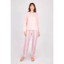 Burcumay Kadın Uzun Kollu Yumuşak Dokulu Pembe Pijama Takımı