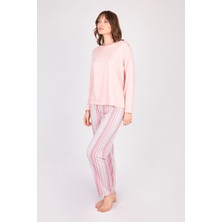 Burcumay Kadın Uzun Kollu Yumuşak Dokulu Pembe Pijama Takımı