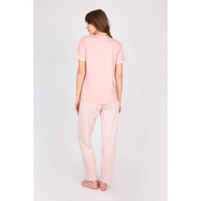 Burcumay Kadın Uzun Kollu Yumuşak Dokulu Pembe Pijama Takımı