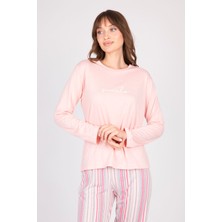 Burcumay Kadın Uzun Kollu Yumuşak Dokulu Pembe Pijama Takımı