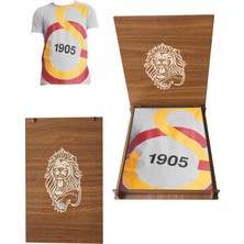 Galatasaray Lisanslı Büyük Logolu Gri T-Shirt Hediye Aslan Ahşap Kutulu