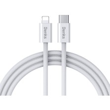 Benks Type-C To Lightning iPhone Kablo Benks D46 Örgülü Şarj ve Data Kablosu 60W 2 Metre 3.0 Beyaz