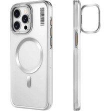 YoungKit iPhone 14 Pro Uyumlu Kılıf Magsafe Şarj Özellikli Youngkit Crystal Grid Gümüş
