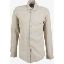 Slim Fit Düğmeli Yaka Düz Bej Erkek Gömlek GM1008400239