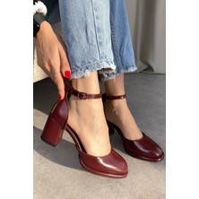 Moda Adam Kadın Penida Platform Topuklu Ayakkabı Suni Deri Bordo-Rugan Kalın Topuk
