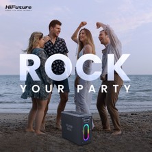 HiFuture MusicBox Bluetooth 5.0 IPX4 Su Geçirmez RGB Aydınlatmalı 100W TWS Çift Modlu EQ Bass Boost & 3D Çift Mikrofonlu Taşınabilir Karaoke Sistemi Kablosuz Hoparlör Gümüş