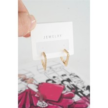 By Zeyna Aksesuar Kadın Özel Tasarım Zirkon Taşlı 2'li Minimal Küpe