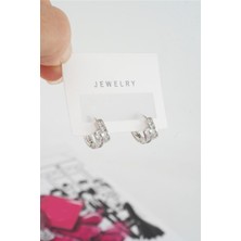 By Zeyna Aksesuar Kadın Özel Tasarım Zirkon Taşlı 2'li Minimal Küpe