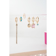 By Zeyna Aksesuar Kadın Vip Seri Özel Tasarım Baget Zirkon Taşlı 6'lı Küpe Seti