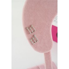 By Zeyna Aksesuar Kadın Özel Tasarım Zirkon Taşlı 2'li Minimal Küpe