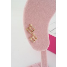 By Zeyna Aksesuar Kadın Özel Tasarım Zirkon Taşlı 2'li Minimal Küpe