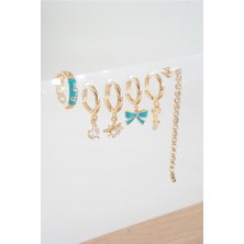 By Zeyna Aksesuar Kadın Vip Seri Özel Tasarım Baget Zirkon Taşlı 6'lı Küpe Seti