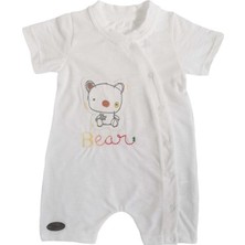 Flexi Bear Jakarlı Beyaz Bebek Kısa Tulum