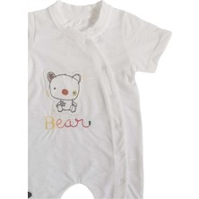 Flexi Bear Jakarlı Beyaz Bebek Kısa Tulum