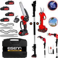 Eisenn Germany Red 1800 Vf Kömürsüz Motor 4 Adet Super Akülü Bağ Makası+Dal Budama 2.7 mt Teleskop Hediye