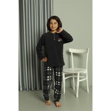 Hd Giyim Moda Çizgi Erkek Çocuk Welsoft Polar Füme Pijama Takımı 20549