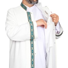 Akıncı Tekstil Imam Cübbesi Kemik - Biyeli Turkuaz Bordürlü