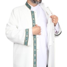 Akıncı Tekstil Imam Cübbesi Kemik - Biyeli Turkuaz Bordürlü