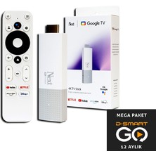 Next 4k-Tv Stick 4K Android Dongle Google Netflix Youtube D-Smart Go 1 Yıl Mega Paket Hediye