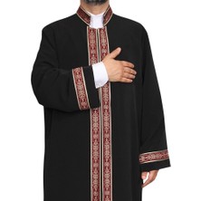 Akıncı Tekstil Imam Cübbesi Siyah - Biyeli Bordo Bordürlü