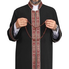 Akıncı Tekstil Imam Cübbesi Siyah - Biyeli Bordo Bordürlü