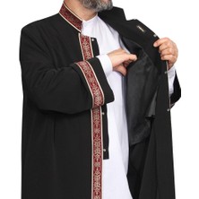 Akıncı Tekstil Imam Cübbesi Siyah - Biyeli Bordo Bordürlü