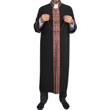 Akıncı Tekstil Imam Cübbesi Siyah - Biyeli Bordo Bordürlü