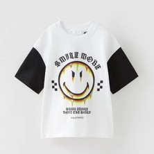 Lolli Boom Kids  Yeni Sezon Smile Baskılı Sırt Yazı Detaylı Mickey Oversize T-Shirt