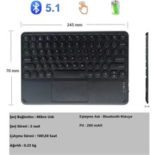 TezMax Wenn Tab 8" Uyumlu Kablosuz Bluetooth Şarj Edilebilir Mini Q Touchpad'li Klavye - Beyaz