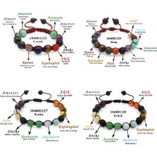 Gül Endam Makrome Örgülü Küre Kesim Multicolor Doğaltaş Kombinli Aile Başarı Bilekliği(4lü Set)