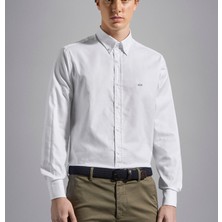 Paul & Shark  Erkek Pamuklu Gömlek Yakalı Uzun Kollu  Düğme Kapamalı Beyaz Gömlek C0P3030-010