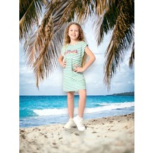 Little Tortoise Kız Çocuk Yeşil Çizgili Penye Elbise