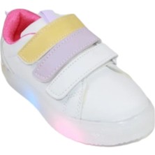 Cool Kız Sneaker Esnek Rahat Kalıp Çocuk Spor Ayakkabı Tam Kalıp Ortopedik Günlük Ayakkabı Beyaz Fuşya