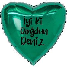 Organizasyon Pazarı 18 inç Yeşil Renk Kişiye Özel İyi ki Doğdun Yazılı Kalp Folyo Balon