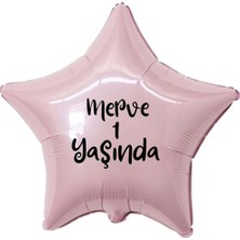 Organizasyon Pazarı 18 inç Pembe Renk Kişiye Özel Yaşında Yazılı Yıldız Folyo Balon