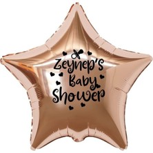 Organizasyon Pazarı 18 inç Rose Gold Renk Kişiye Özel Baby Showers Yazılı Emzik-Kalp Figürlü Yıldız Folyo Balon